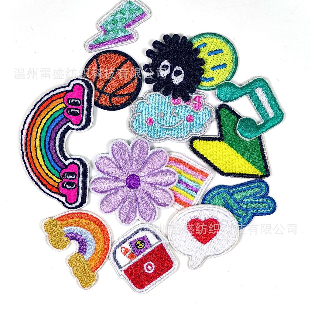 Self-adhesive sticker mini embroidery label clothing luggage handbook DIY decoration seam-free self-adhesive cloth sticker