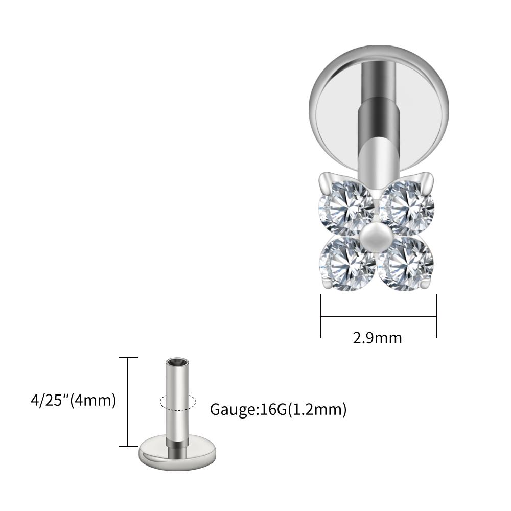 Right Grand ASTM F136 Titanium Flower CZ Cartilage Earring 16G Four Leaf Helix Tragus Stud Flat Back Labret Piercing Jewelry