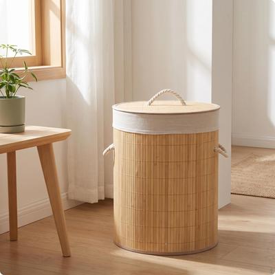 Bamboo Laundry Basket with Lid Lidded Easy To Carry for Washroom, Bedroom