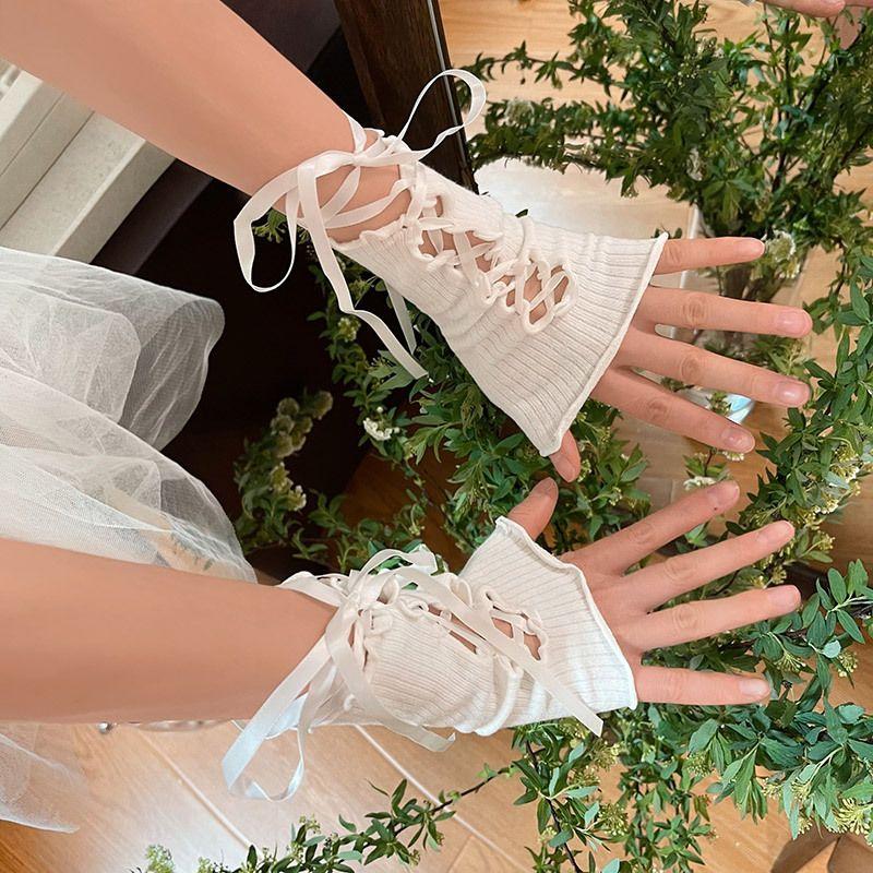 

Ay Tofilms Millennium Y2g Young Adult Gloves Subculture Sexy DIY Bandage Sleeves Wooden Ear Open Finger Oversleeves White All yards