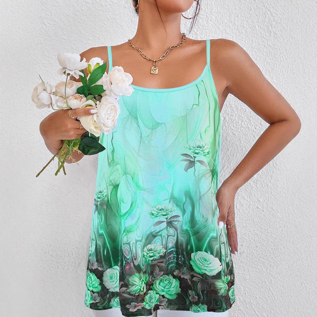 2025 Cross-border Spaghetti Strap Printed Casual Women's Vest Top