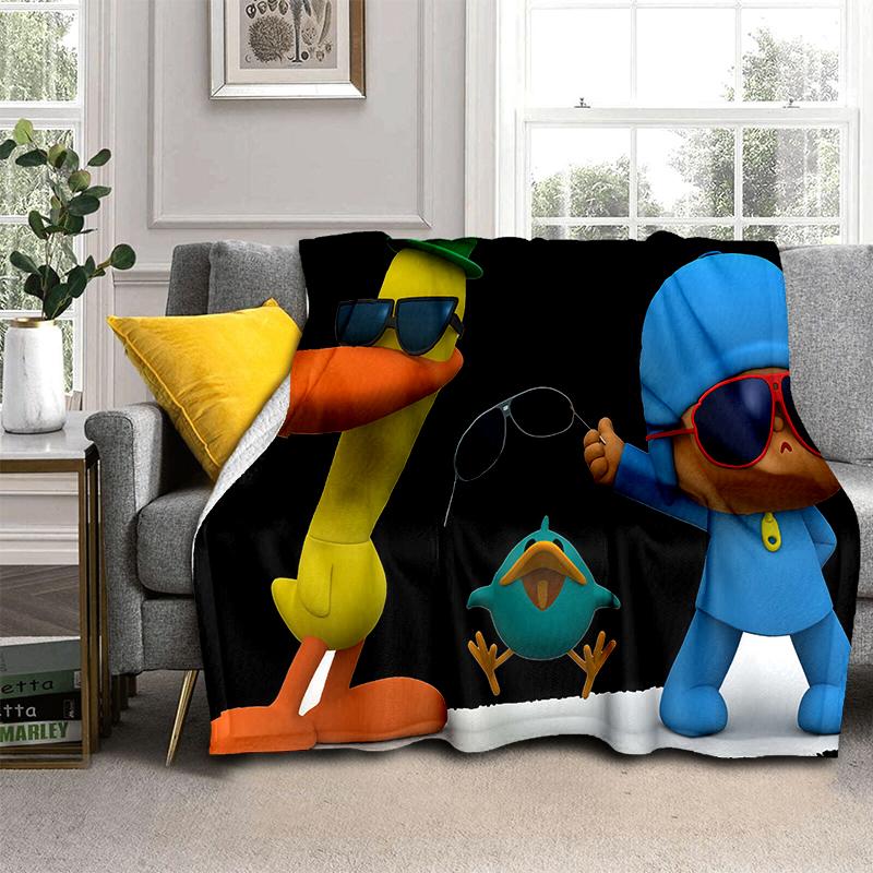 Coperta Cartone Animato 3D Divertente P-Pocoyo Elly Pato, Morbida Coperta da Lancio per Casa Camera da Letto Letto Divano Picnic Viaggio Ufficio Copertura Regalo per Bambini