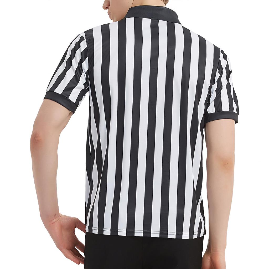 [Top Tie] Men's Referee Uniform, Short-Sleeve Shirt, Sweat-Wicking, Quick-Drying, Lightweight, with Zipper, for Soccer, Basketball, and Other Sports -