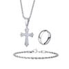 3pcs/set Men's Stylsh Cross Necklace Set,Stainless Steel Twistd Rope Chain Wristband,Cool Hip Hop Jewelry Set Gift