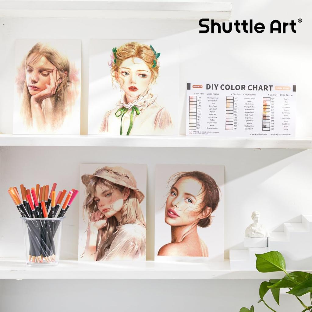 Shuttle Art Colored Brown Skin Perfect for Adult Coloring and Includes Perfect for and Pencils, 36-Color Set, Tone, Caricatures, Portraits, Books,