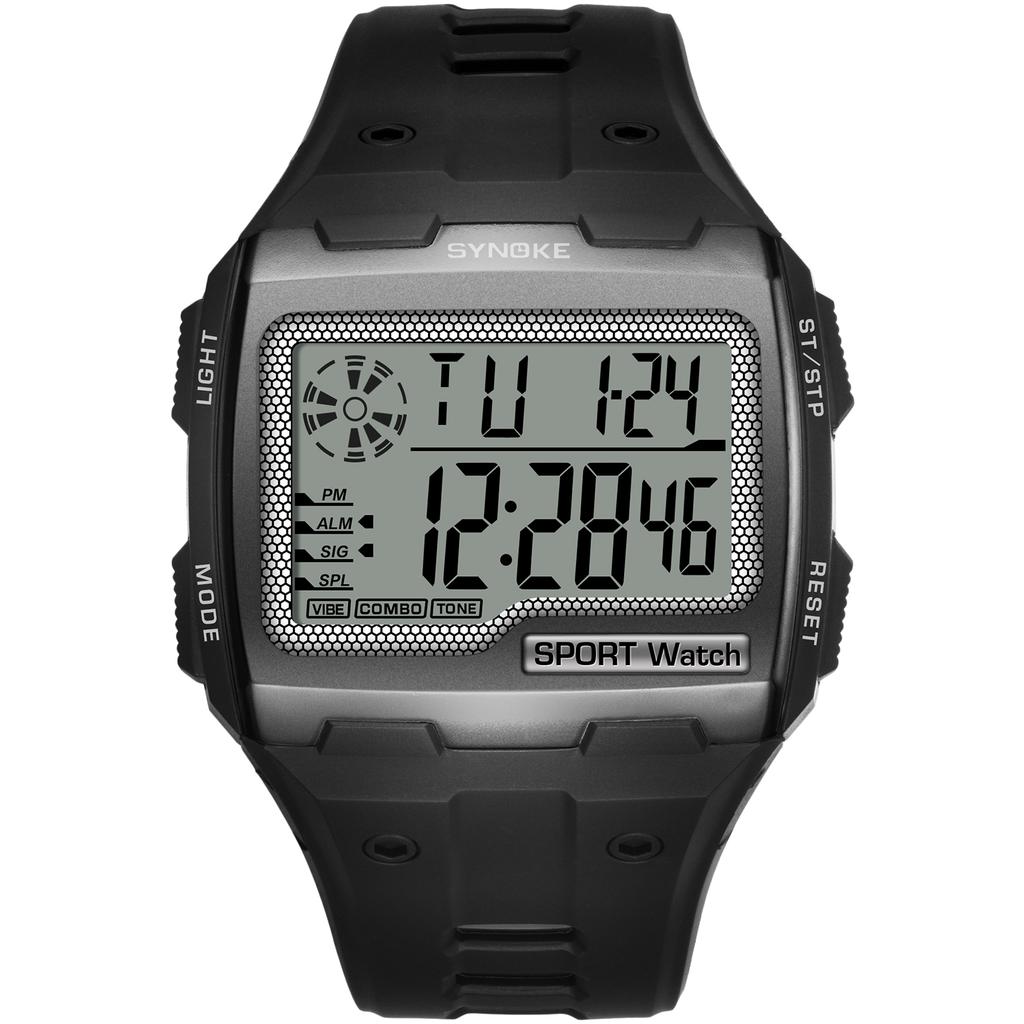 Men's Big Square Dial Digital Sport Watch Multifunction with Alarm Chronograph Week Resistant Repeater