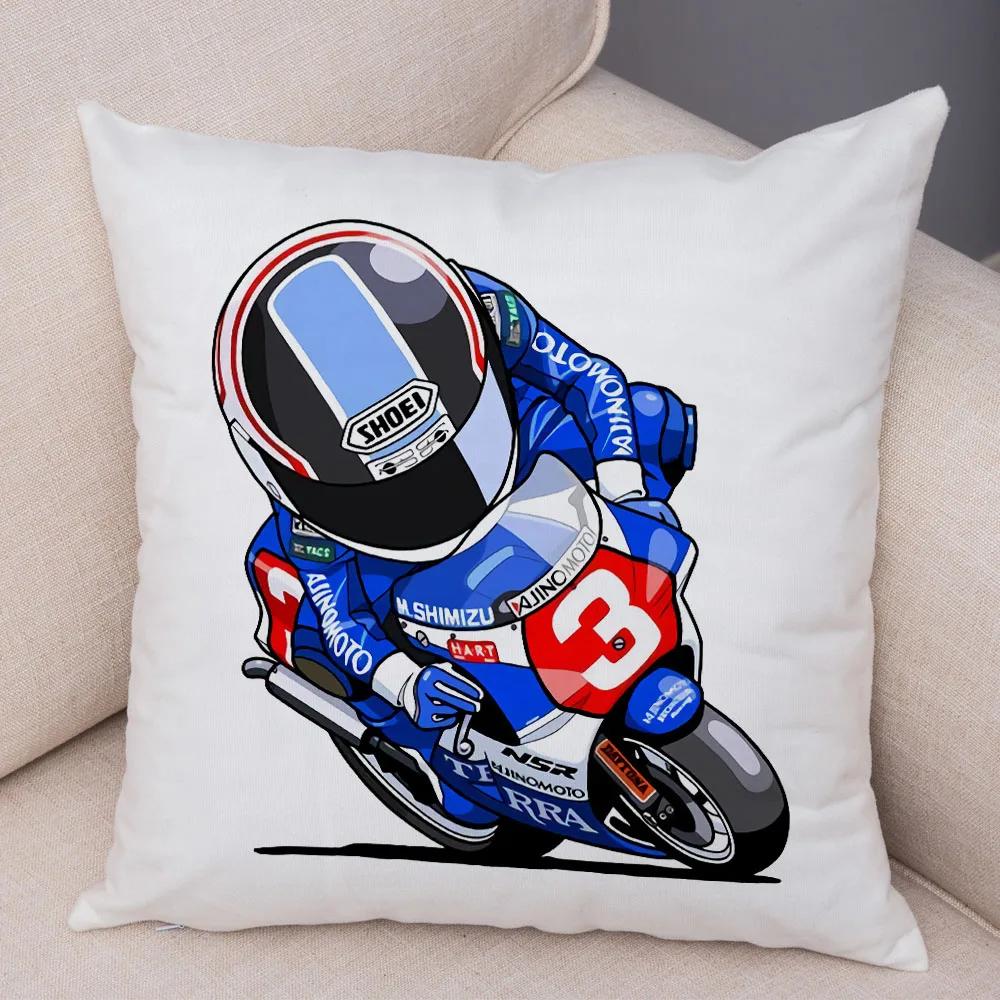 Cartoon Sport Motorcycle Cushion Cover Super Soft Short Plush Mobile Bike Pillow Covers Pillow Case For Sofa Home Car Pillowcase