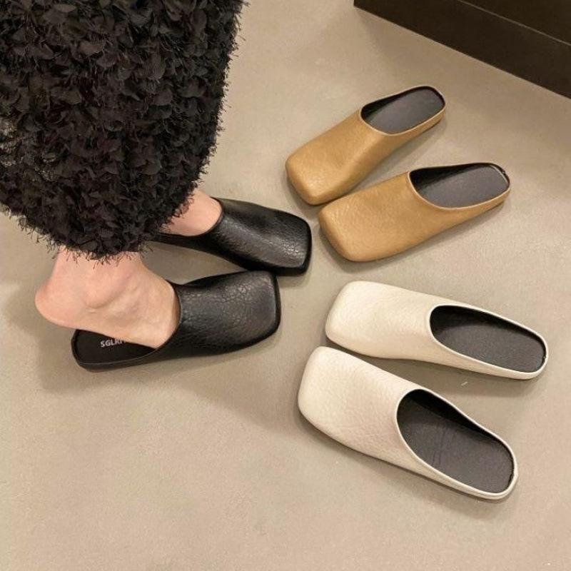 One foot square head half slippers women's spring and summer new outer wear light mouth comfortable versatile heelless lazy slippers
