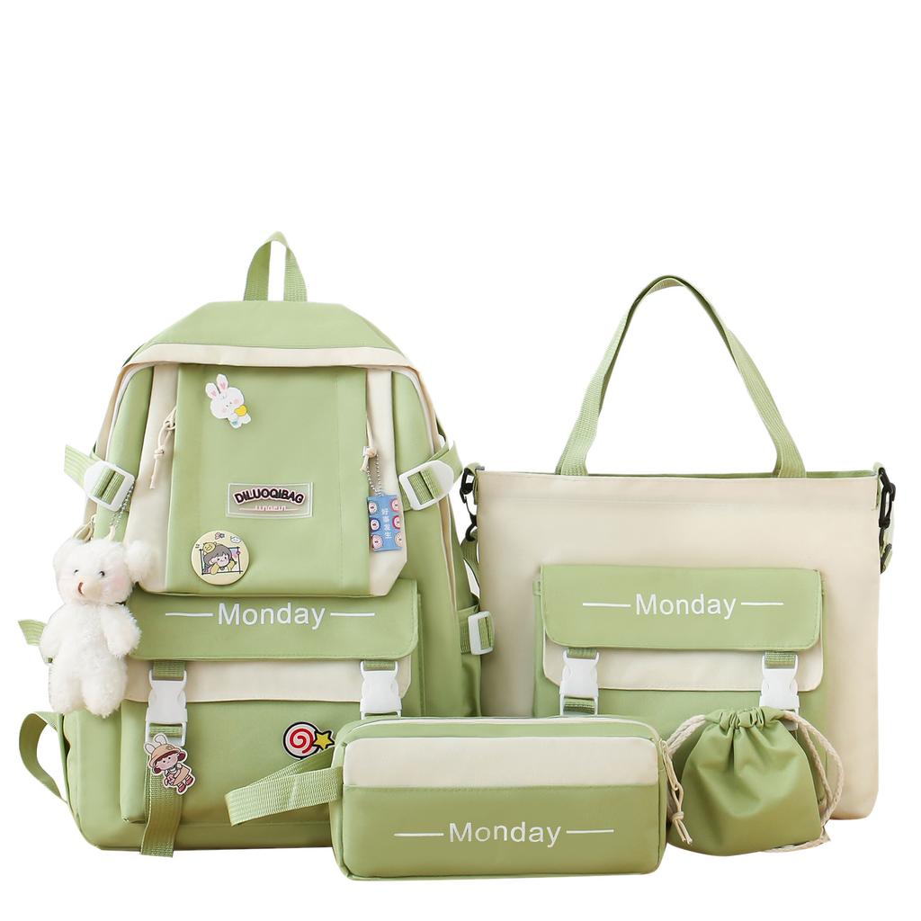 School bag four-piece school bag female versatile primary school student backpack tote bag fashion color matching large-capacity junior high school