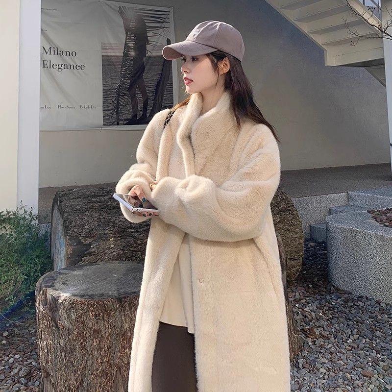 Autumn and Winter Thickened Long Stand-up Collar Imitation Mink Hair Thickened Fur Coat Women's Light Coat