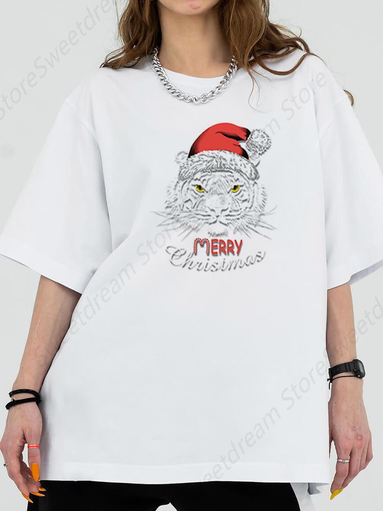 

Summer Merry Chrismas New Year Santa Claus Roundneck Shortsleeved Base Shirt for Women Graphic T Shirts Tops Women Clothes 4XL