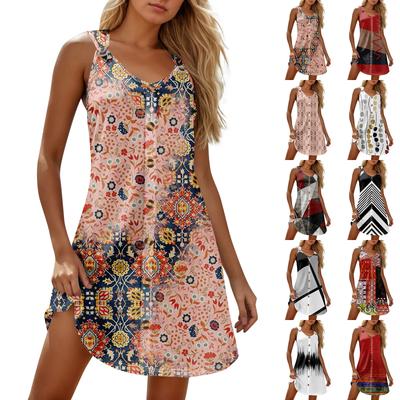 Summer Dresses For Women Beach Boho Sleeveless Printing Tshirt Tank Sundresses