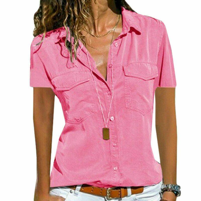 Women V Neck Short Sleeve Shirt Blouse Ladies Summer Tshirt Tops Tee Size Plus