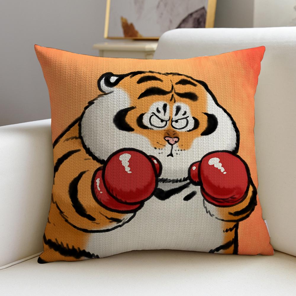 Chubby IIm Not Fat TigerS Cushion Cover Breathable and Skinfriendly Linen Pillowcase Square Removable and Washable Cushion
