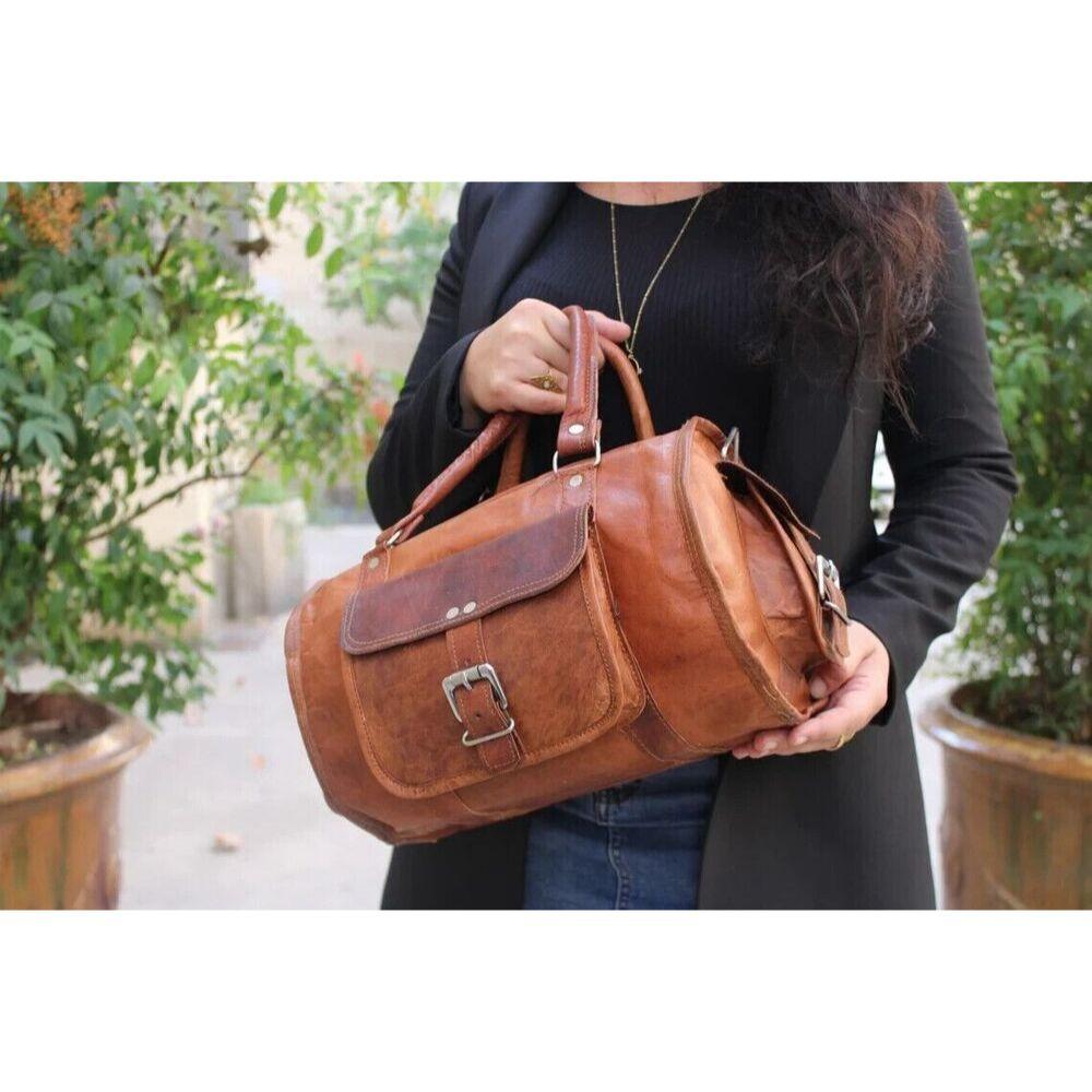 Small Leather Air Cabin Vintage Duffle Luggage Weekend  Overnight Travel Bag