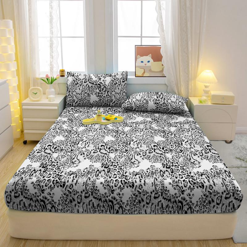 1 Proste Nowoczesne Drukowane Matowe Prześcieradło Dopasowane z Nadrukiem Panterki, Drukowana Narzuta na Łóżko do Sypialni, Pościel (Z wyłączeniem poszewek na poduszki)