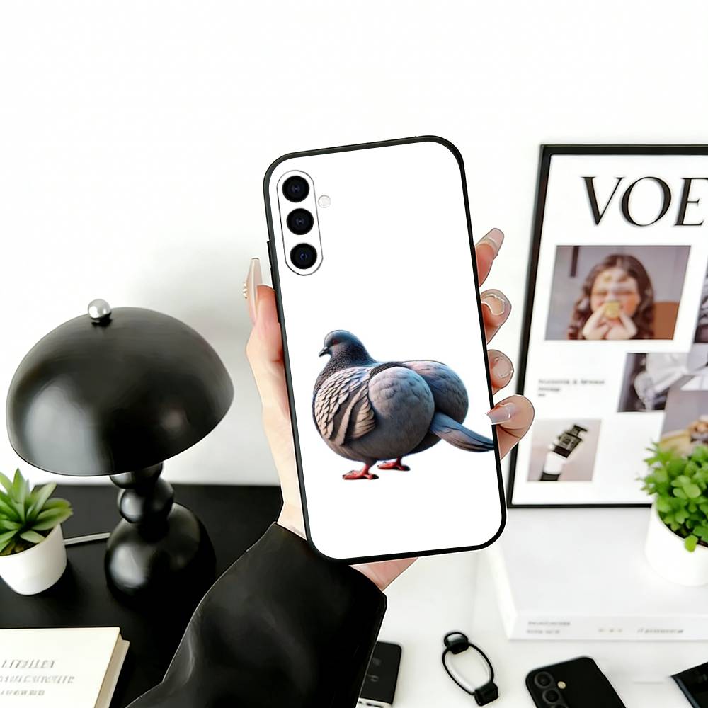 Funny silly pigeon Phone Case Black Silicone Soft For Samsung Galaxy A73,A72,A71,A70,A53,A52,A51