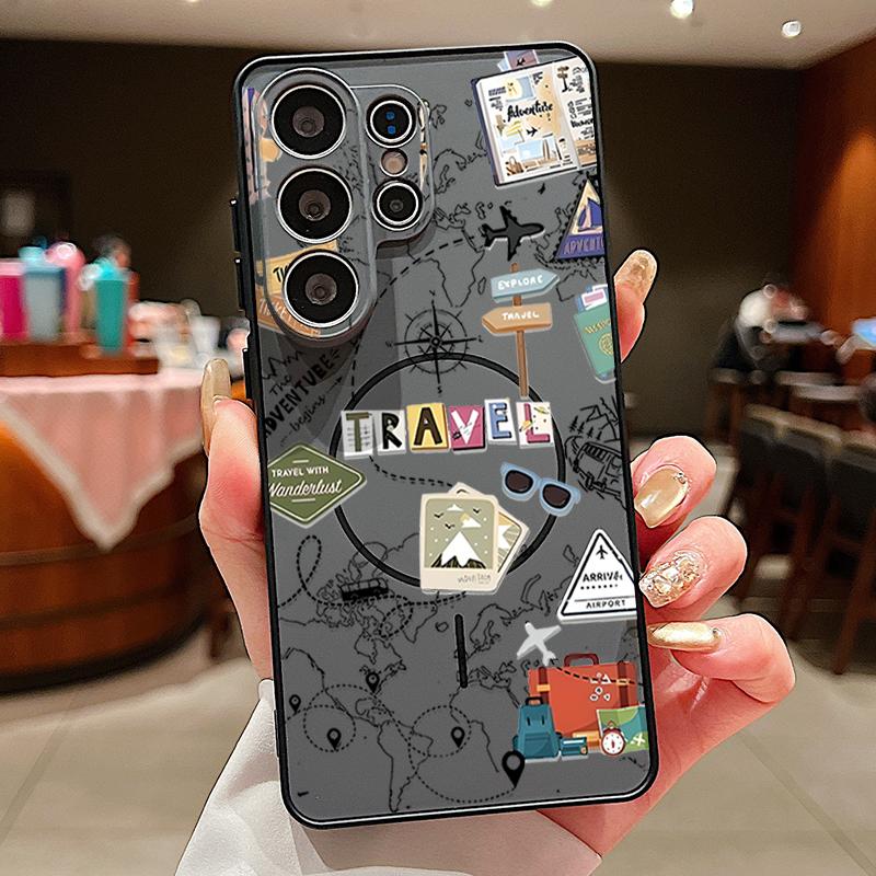 Travel Route Map Magnetic Phone Case For Samsung Galaxy S25 S26 Ultra Edge S24 S23 FE A17 A56 A37 A16 A35 A55 A15 A36 Hard Cover