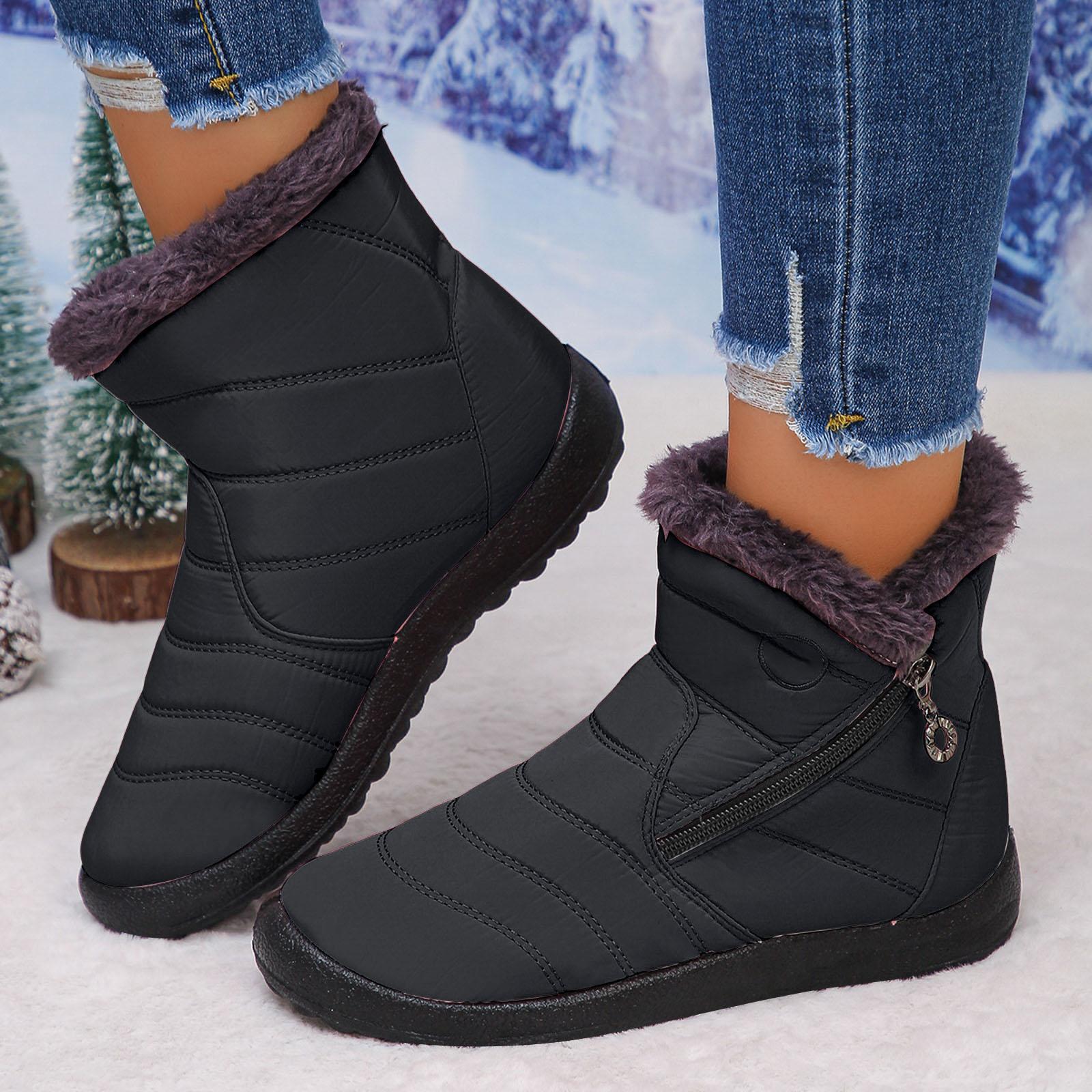 Women s Plush Warm Soft Sole Outdoor Boots Fashionable Casual Side Zipper Comfortable Boots Boots Winter 37 чёрный
