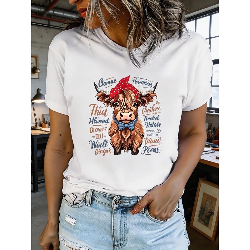 Damen Sommer Kurzarm T-Shirts mit Aufdruck, Modisch und Lässig, Maschinenwaschbar, Bequeme Passform, 2D Flachdruck