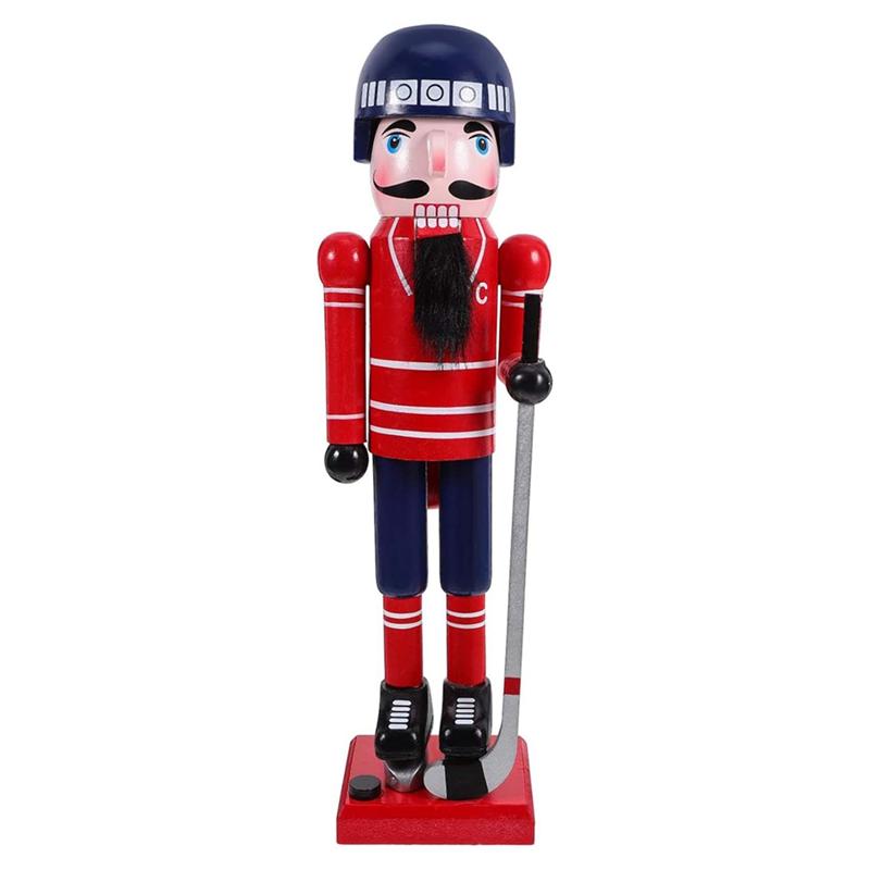 Christmas Hockey Player Holiday Wooden Nutcracker Puppet Sports Ornaments Table Centerpiece Friends Gift