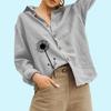 Women Fashion Floral Print Linen Shirt Ladies Casual Long Sleeve Top Loose Buttoned Blouse