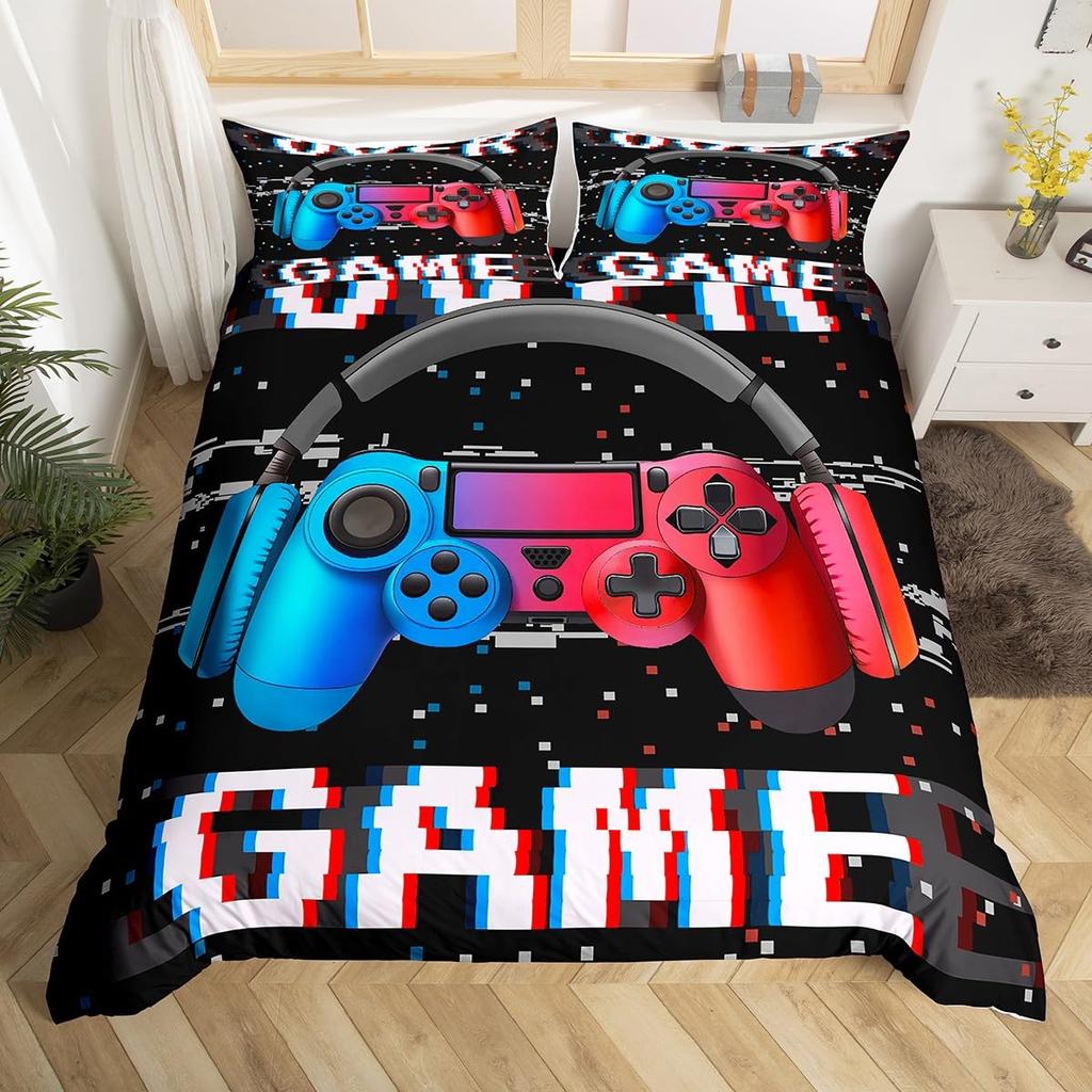Headphones Duvet Cover Set for Kids Teens Queen Lightweight Down Quilt Covers Bedroom Decor 2 Pillowcases 1 Duvet Cover No Quilt