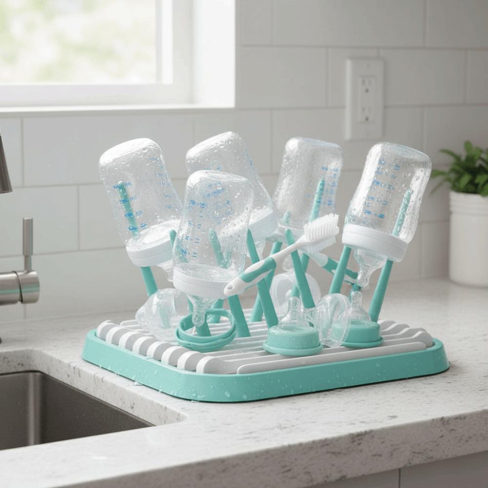 Foldable Baby Bottle Drying Rack Plastic Sturdy Drain Storage Rack Detachable Portable Bottle Cleaning Dryer
