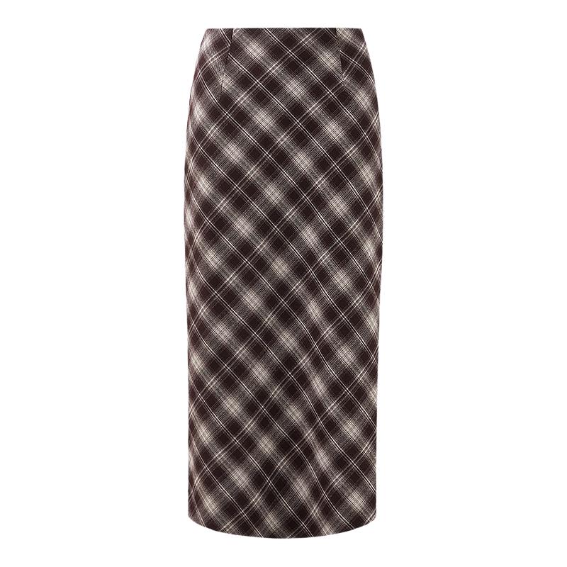 Women s Retro Plaid High-Waisted Asymmetrical Midi Skirt S