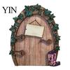 Hand Painted Rabbit Decorations Wooden Fairy Door Decor, 2D Gnome Elf Ornament, Bunny Mushroom Springtime Living Room Embellishments Wood Craft, House