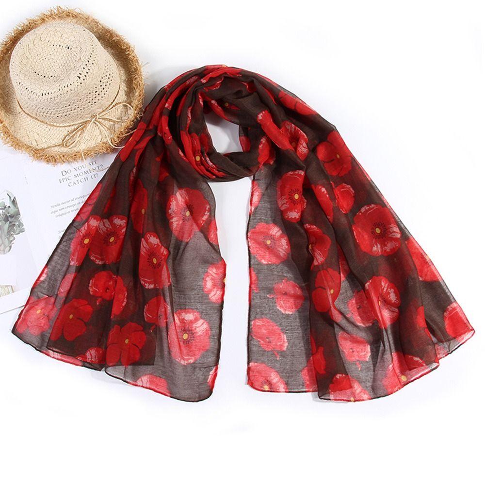 Colorful Poppy Print Scarf 180*90cm Smooth Poppy Floral Shawl Breathable Cotton Voile Poppies Floral Wrap for Women Ladies