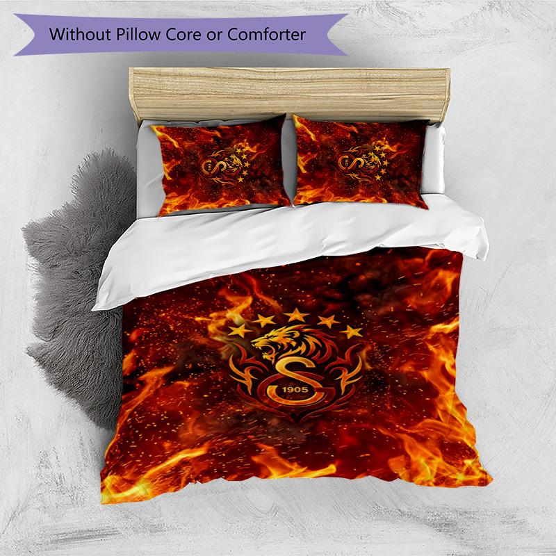 Set Lenzuola 3 Pezzi Stampato Galatasaray FC Traspirante Copripiumino con Federe Biancheria da Letto Decorativa per Camera da Letto Casa