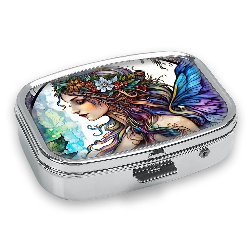 Portapillole Portatile con 2 Scomparti, Mini Custodia Organizer in Metallo per Medicine, Carino Contenitore Stampato per Pillole, Vitamine, Gioielli, Viaggio, Uso Quotidiano