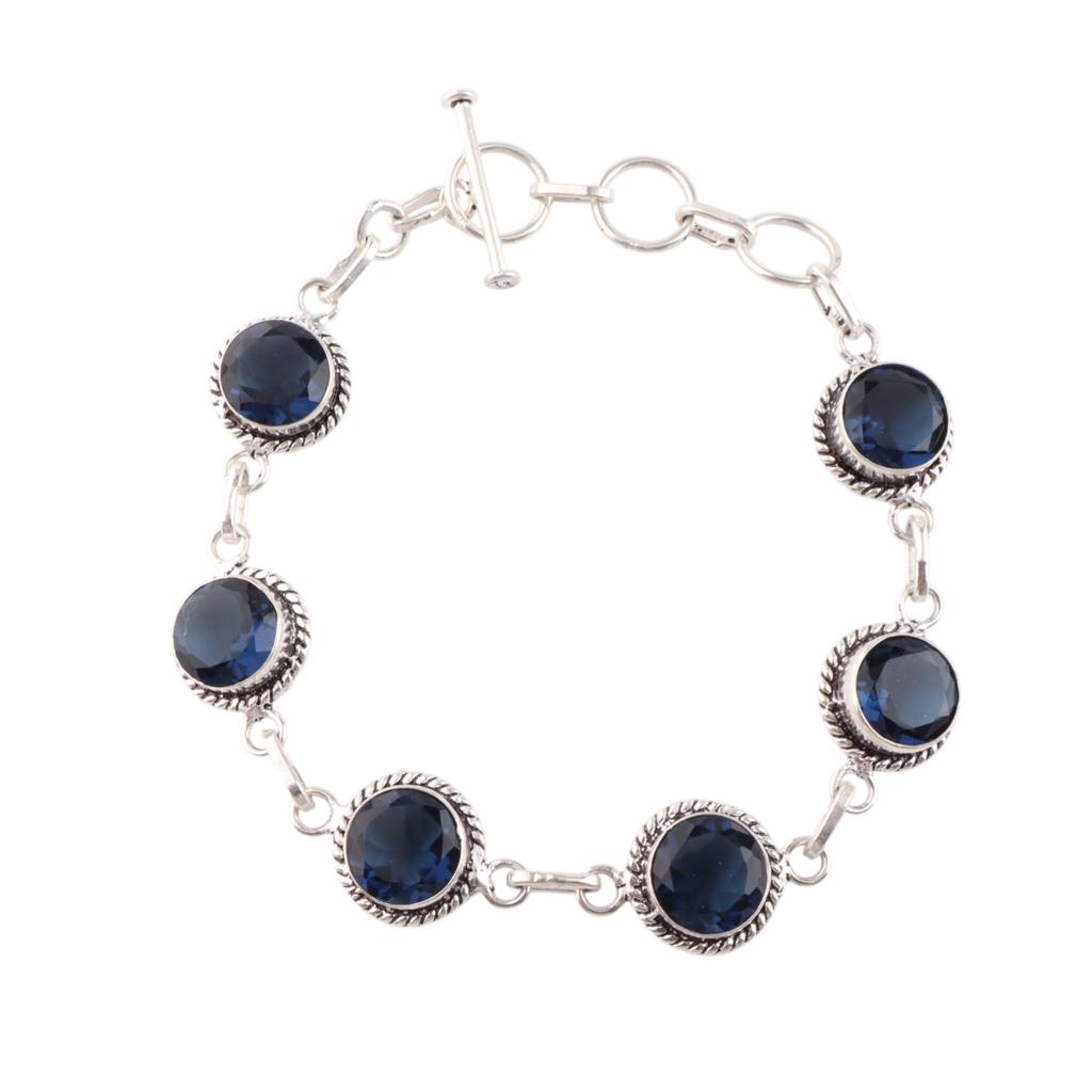 London Blue Topaz Gemstone 925 Sterling Silver Handcrafted Jewelry Bracelet 7-9" RB-16-9