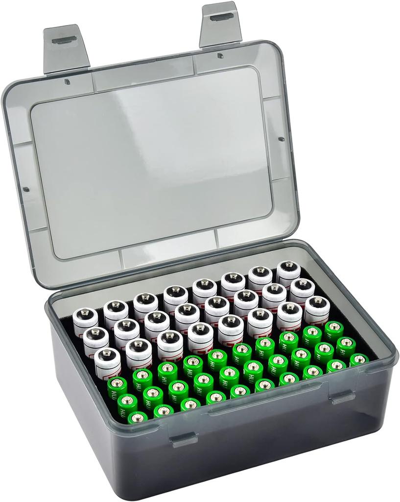 Battery Storage Organizer Holder Holds 72 AA AAA Batteries, Battery Box Case Garage Container,Home Drawer Organization Dispenser