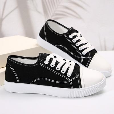2024 2024 Doce Leve Preto & Branco Sapatos de Lona para Estudante Escola Senhora Casual Conforto Sapatos Femininos
