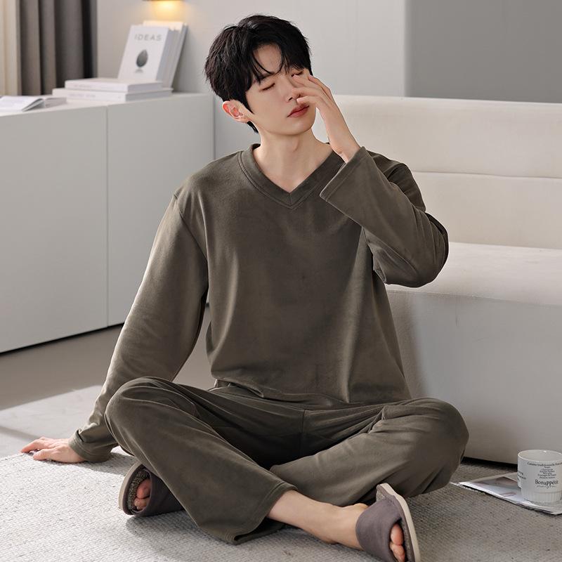 Couple Pajamas Women'S Autumn And Winter Island Fleece Long-Sleeved Large Size Men'S Premium Coral Fleece Loungewear