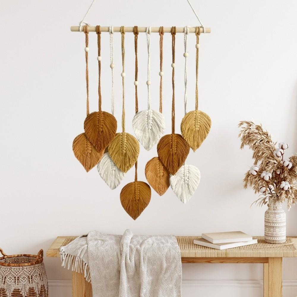 Cotton Wall Art Leaf Tapestry Macrame Wall Hanging Pendant Craft Boho Wall Decor Gift