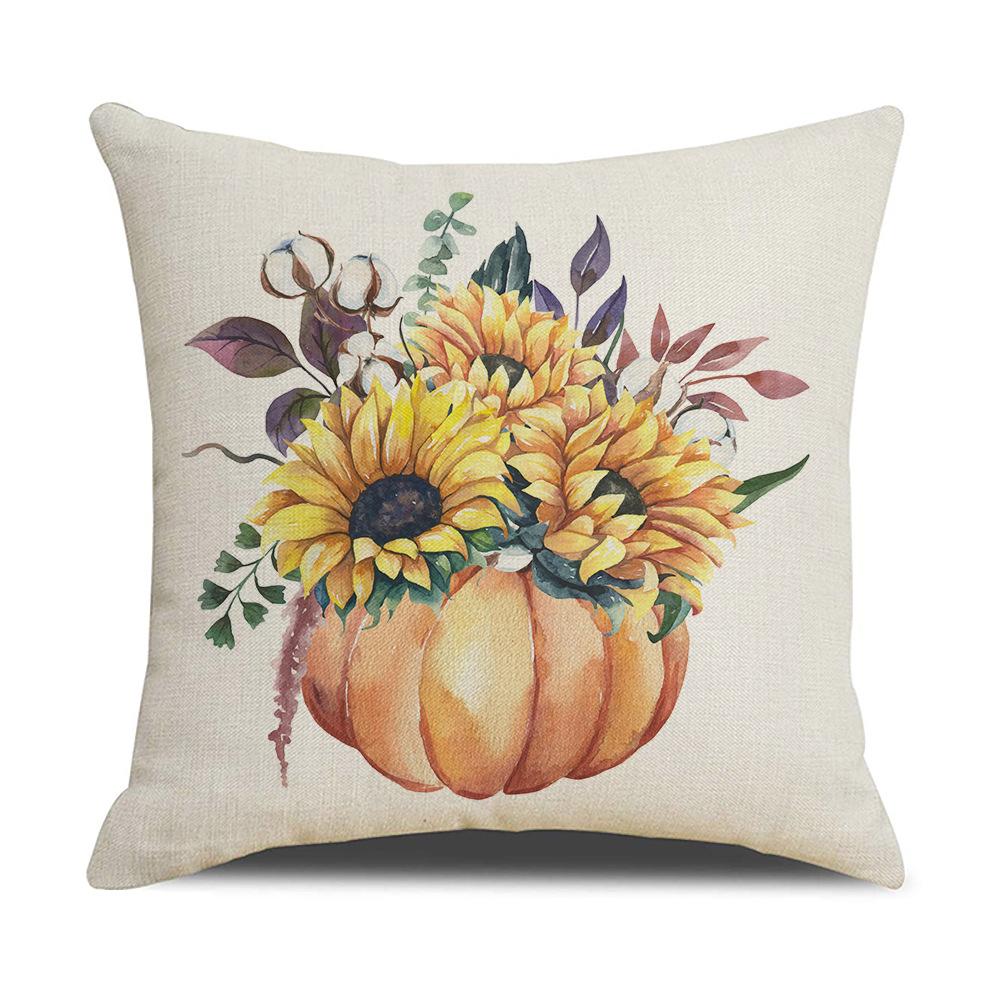 Home Autumn Harvest Pillow Cover New Pumpkin Maple Leaf Linen Print Sofa Pillow