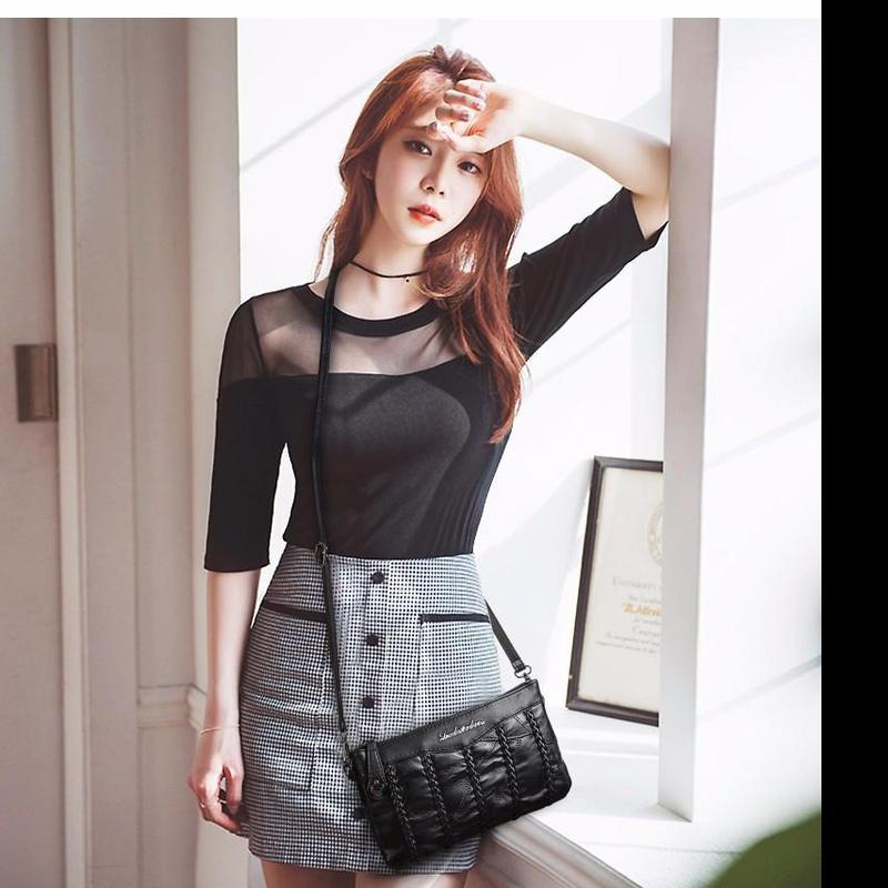 Genuine Sheepskin Leather Clutch Bags Women Shoulder Messenger Bags Casual Female Crossbody Bags