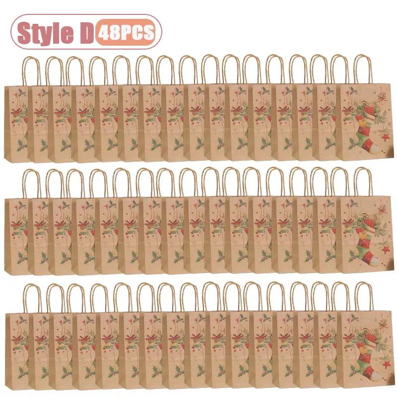 12-48PC Handheld Christmas Kraft Paper Gift Bag Durable Eco Friendly Holiday Party Paper Bag Festive Gift Wrapping Holiday Gift