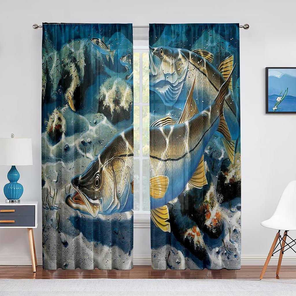 Goldfish Koi Fish Ink Painting Leaves Tulle Curtains for Living Room Bedroom Decor Chiffon Sheer Voile Kitchen Window Curtain