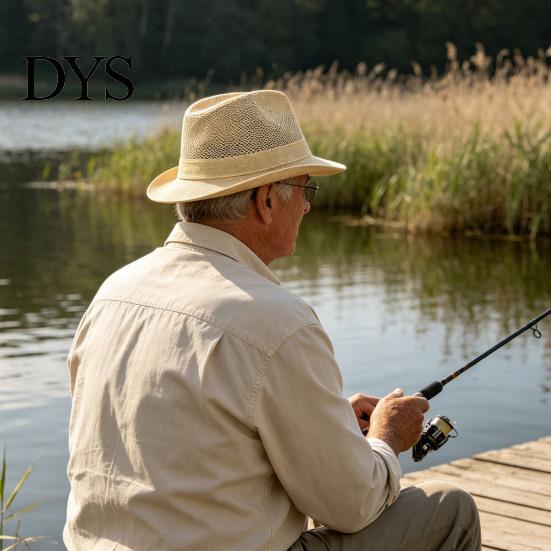 Cappello Estivo con Protezione UV da Uomo, Cappello da Sole Traspirante, Cappellino da Pesca a Rete con Ampia Visiera per Mezza Età, Casual, Paglia, Anziani, Leggero, Pieghevole, Esterno, Spiaggia
