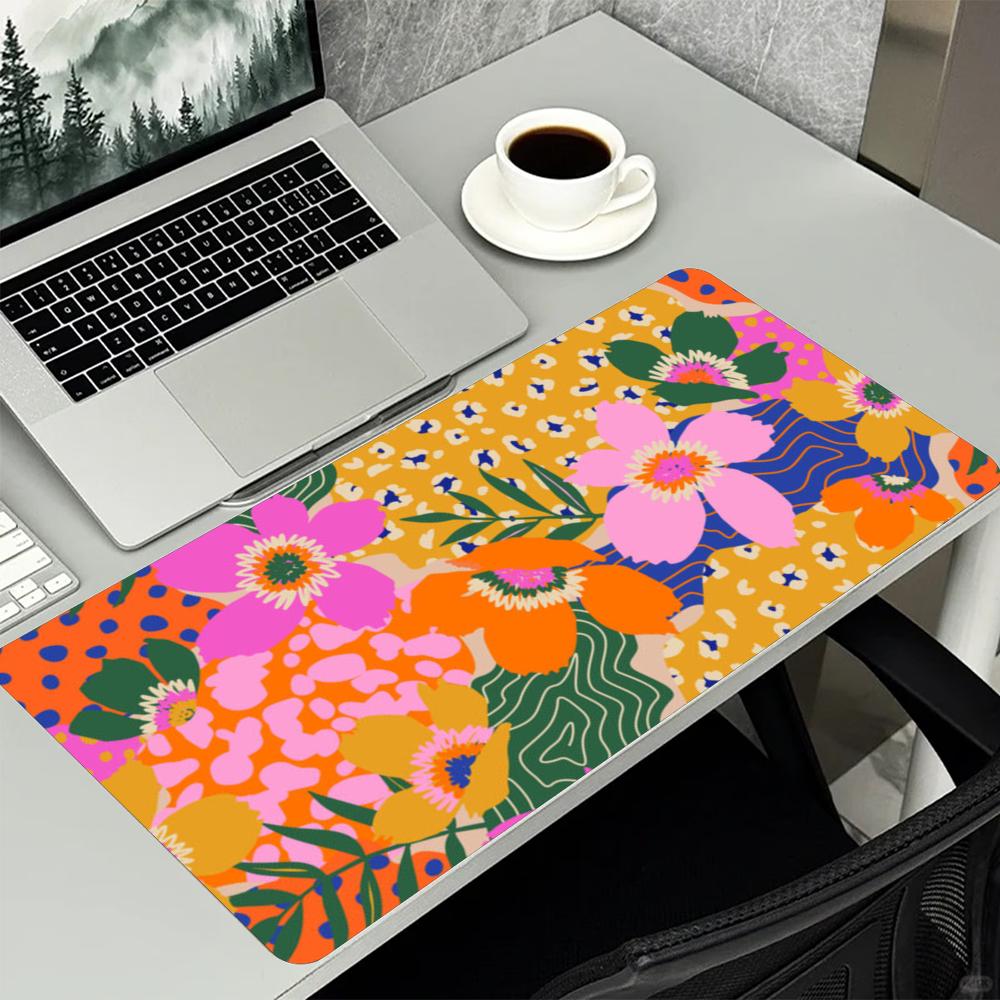 Vibrant Colorful Abstract Floral Large Desk Mouse Pad Non Slip Rubber Desk Mat Keyboard Pad For Office Laptop Gaming Setup