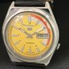 VINTAGE SEIKO 5 AUTOMATIC 7019A JAPAN MENS YELLOW COLOR DIAL WATCH A708555-1
