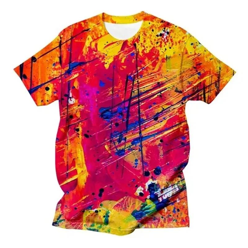 3D Printed Splash-Ink Graffiti T-Shirts Colorful Pattern T-Shirts Summer Harajuku Casual Personality Round Neck Men's T-shirts