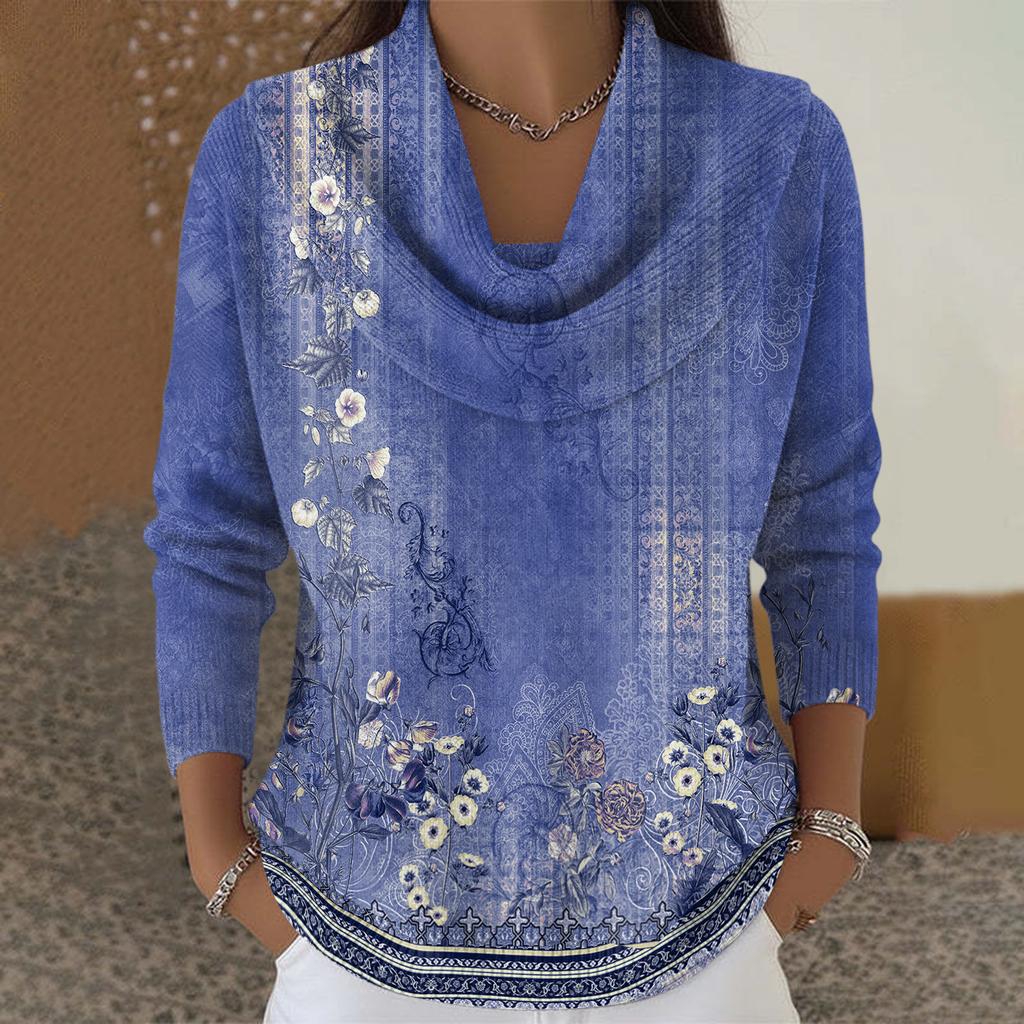 Dámský ležérní a módní svetr s dlouhým rukávem a potiskem, kulatým výstřihem