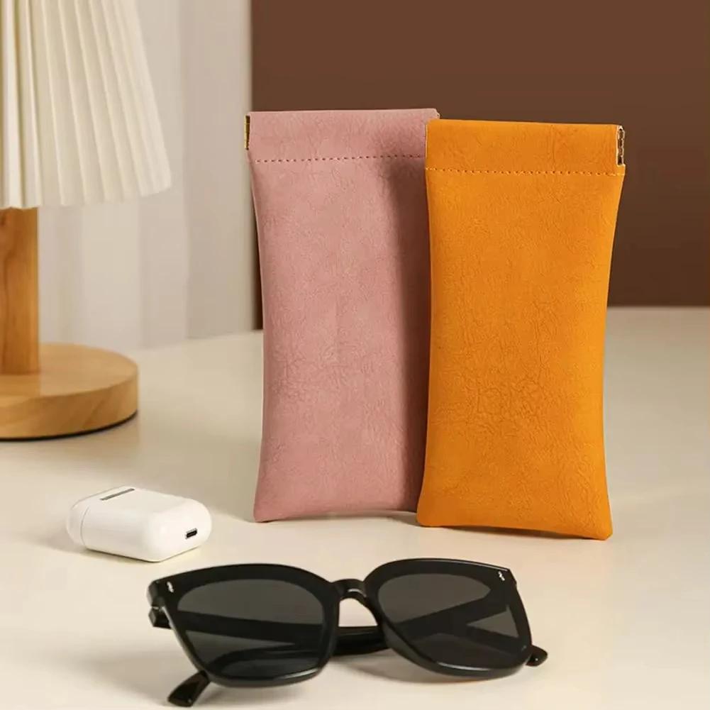2PC 4 Color Soft PU Leather Sunglasses Glasses Bag Reading Case Sun Glasses Pouch Unisex Simple Eyewear Storage Bags Accessories