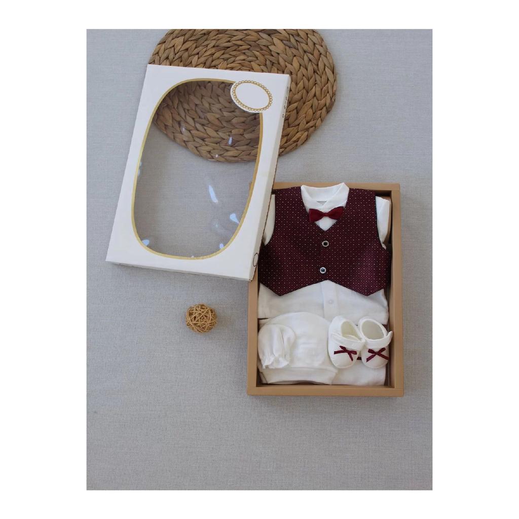 Dean Vest Bow Tuxedo Tuxedo Baby Boy Gift, Mevltlk, Circumcision 5 Pieces Of Set Burgundy