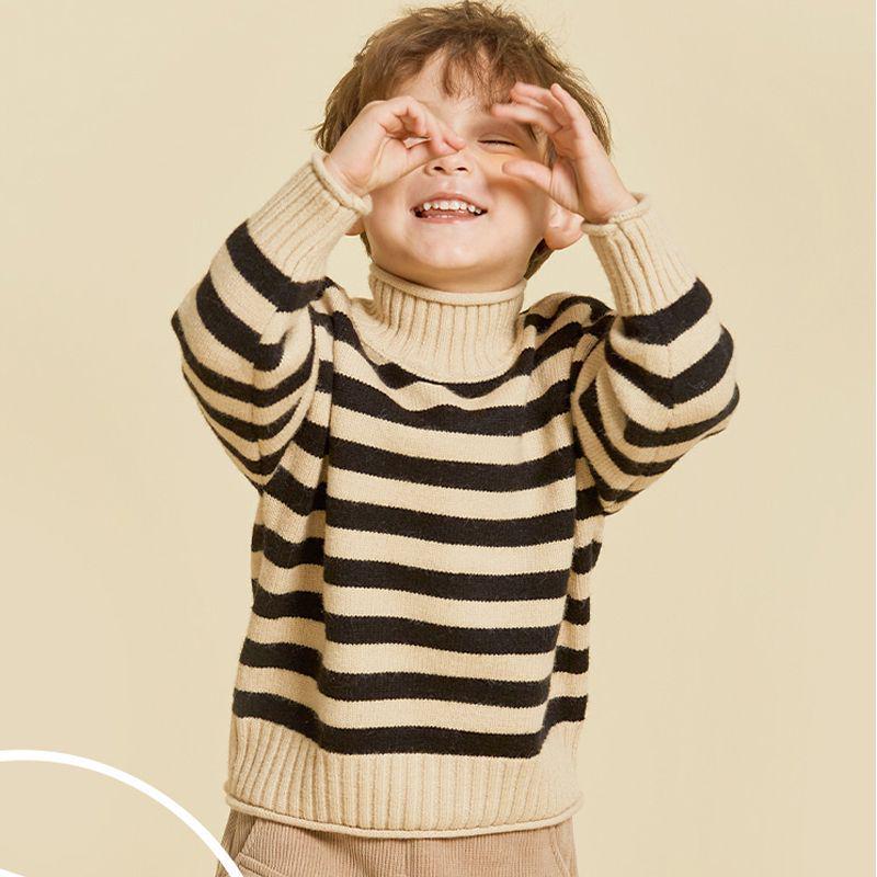 Boys' and Girls' Fleece-Lined Half-High Collar Sweater: Autumn/Winter Korean Style Warm Knitwear